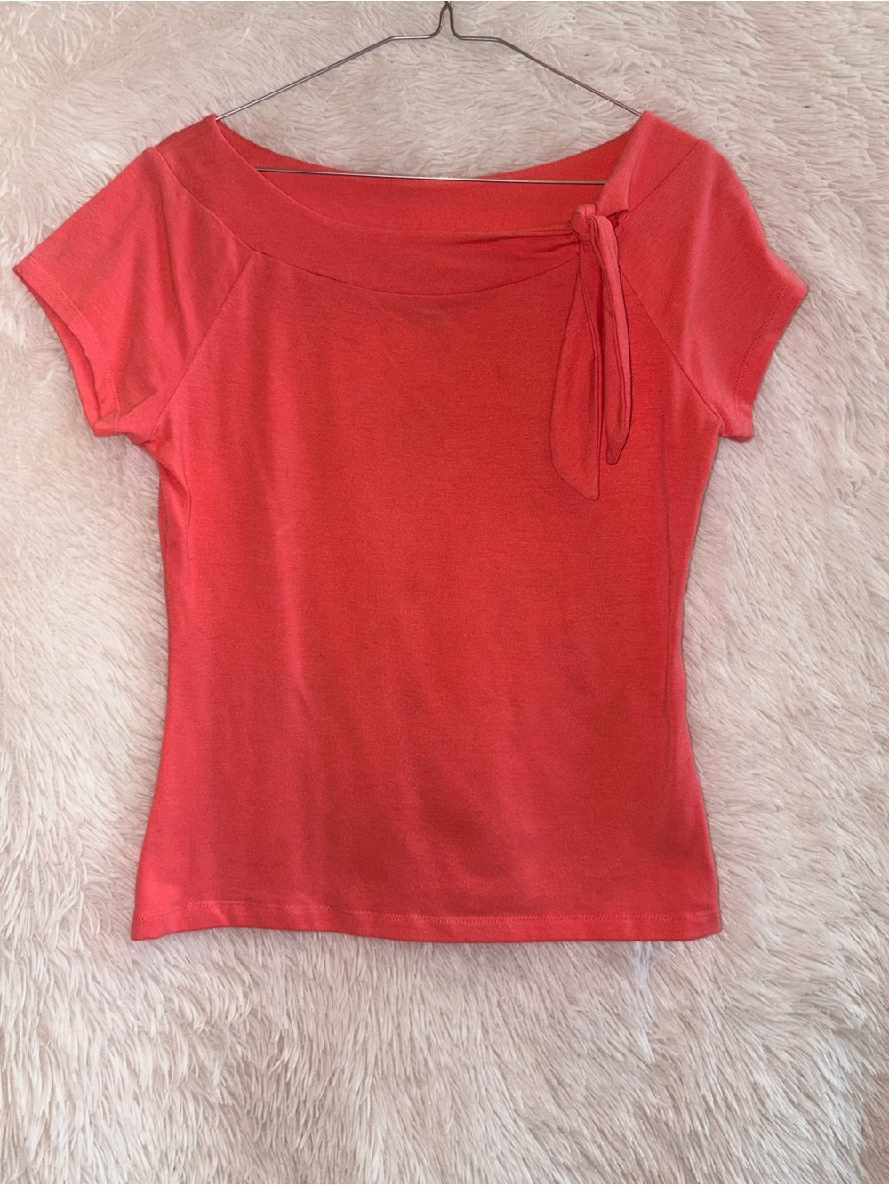 George Coral Peach Glow Boatneck Side Knot Short Sleeve Top Small (4/6)